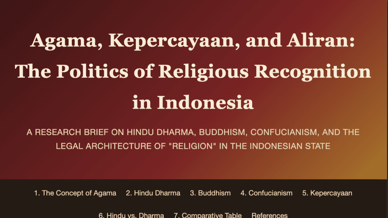Agama, Kepercayaan, and Aliran: The Politics of Religious Recognition in Indonesia By Rahmat Wibowo From InfraLoka