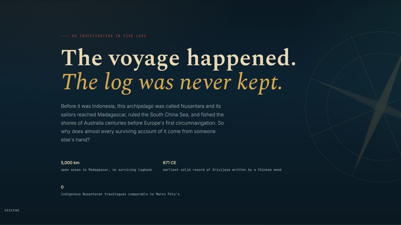 The voyage happened. The log was never kept. By Rahmat Wibowo From Infraloka