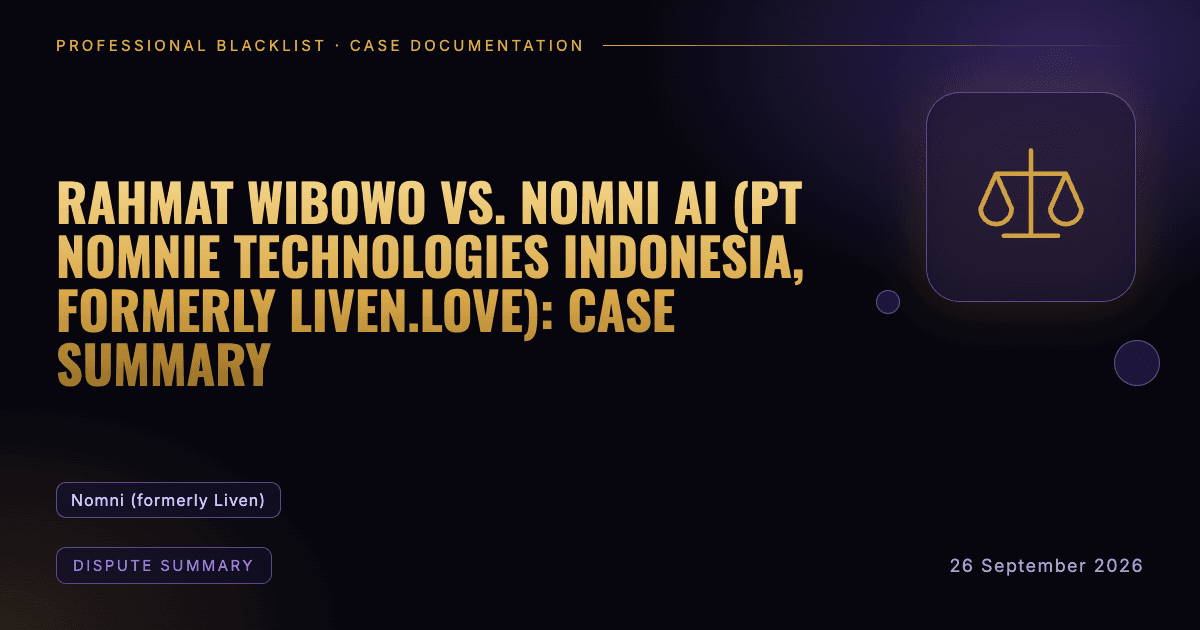 Header illustration: dispute summary involving Nomni (formerly Liven)