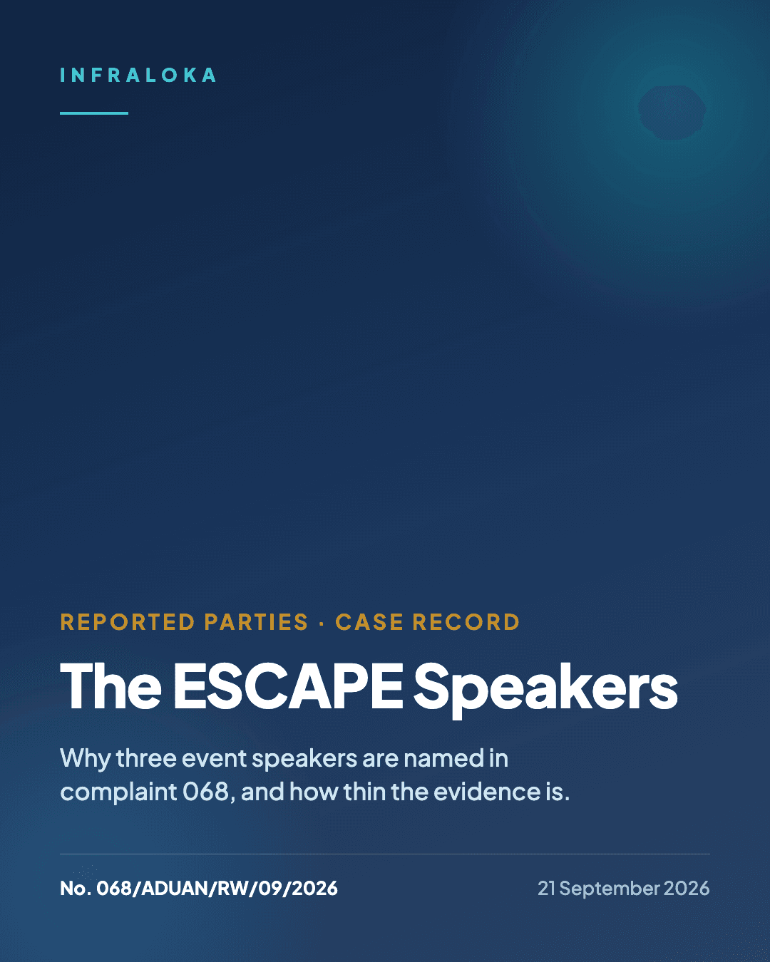 Case record: the ESCAPE speakers, named in Complaint No. 068/ADUAN/RW/09/2026