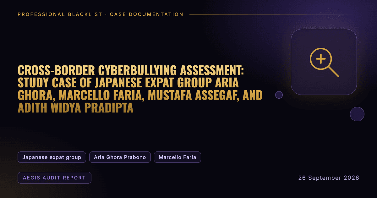 Header illustration: aegis audit report involving Japanese expat group, Aria Ghora Prabono, Marcello Faria