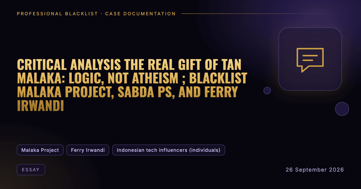 Header illustration: essay involving Malaka Project, Ferry Irwandi, Indonesian tech influencers (individuals)