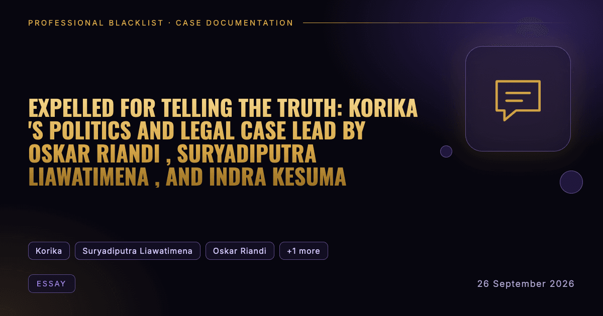 Header illustration: essay involving Korika, Suryadiputra Liawatimena, Oskar Riandi, +1 more