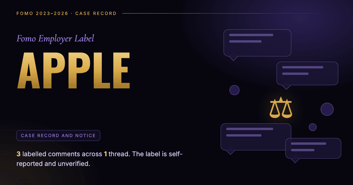 Header illustration: Fomo employer label Apple, case record and notice
