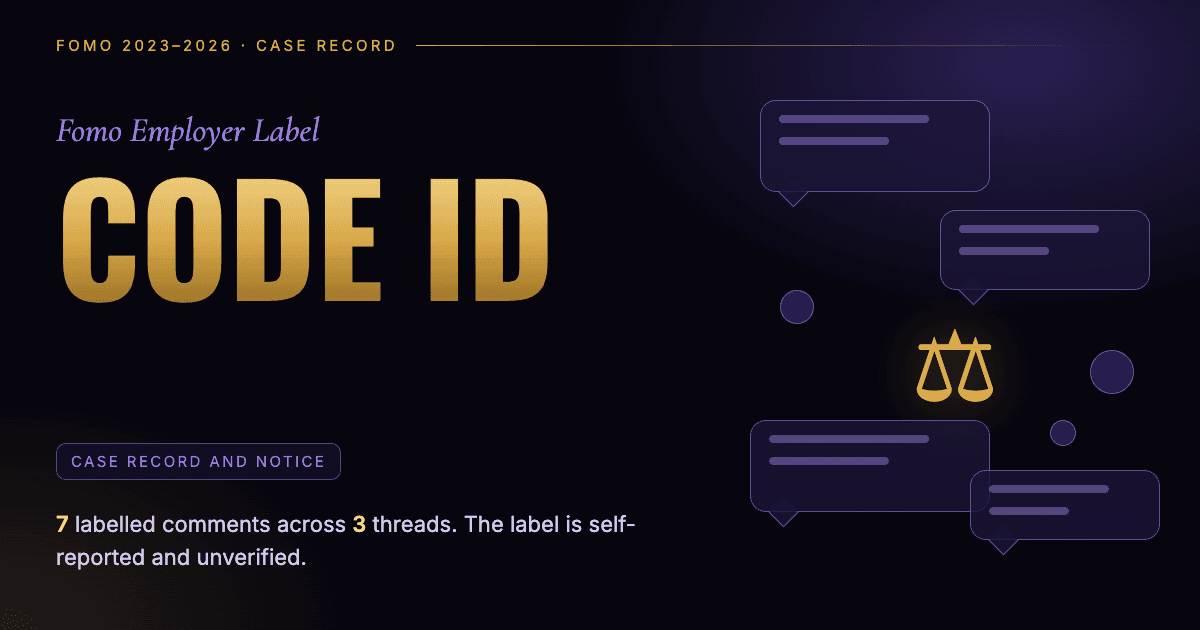 Header illustration: Fomo employer label CODE ID, case record and notice