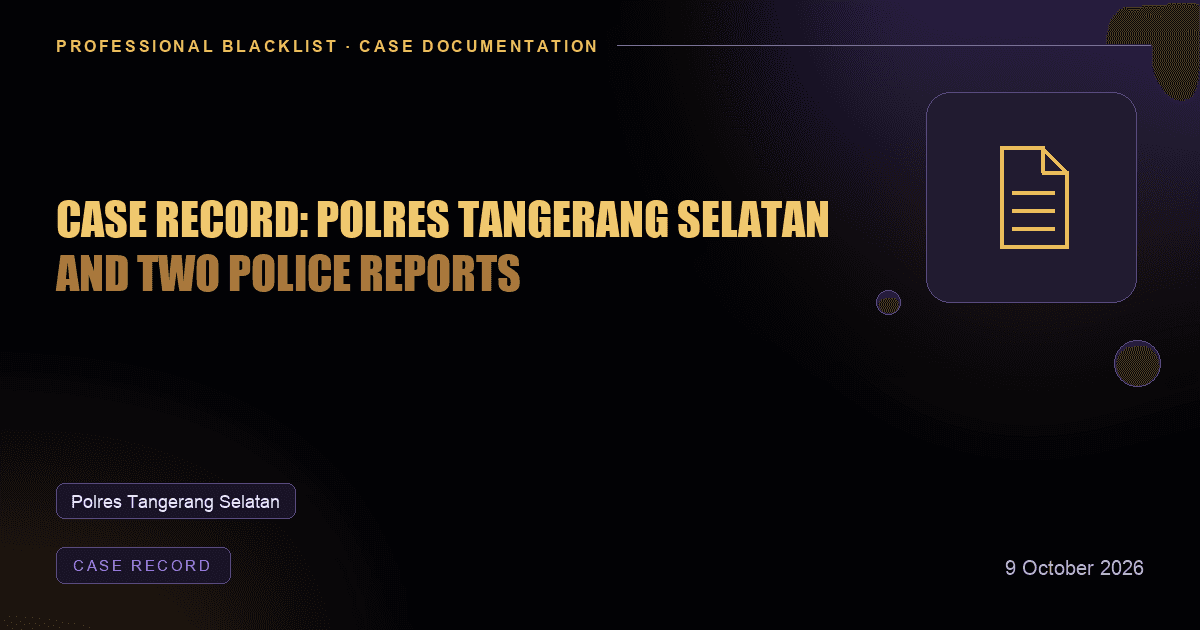 Header illustration: case record involving Polres Tangerang Selatan