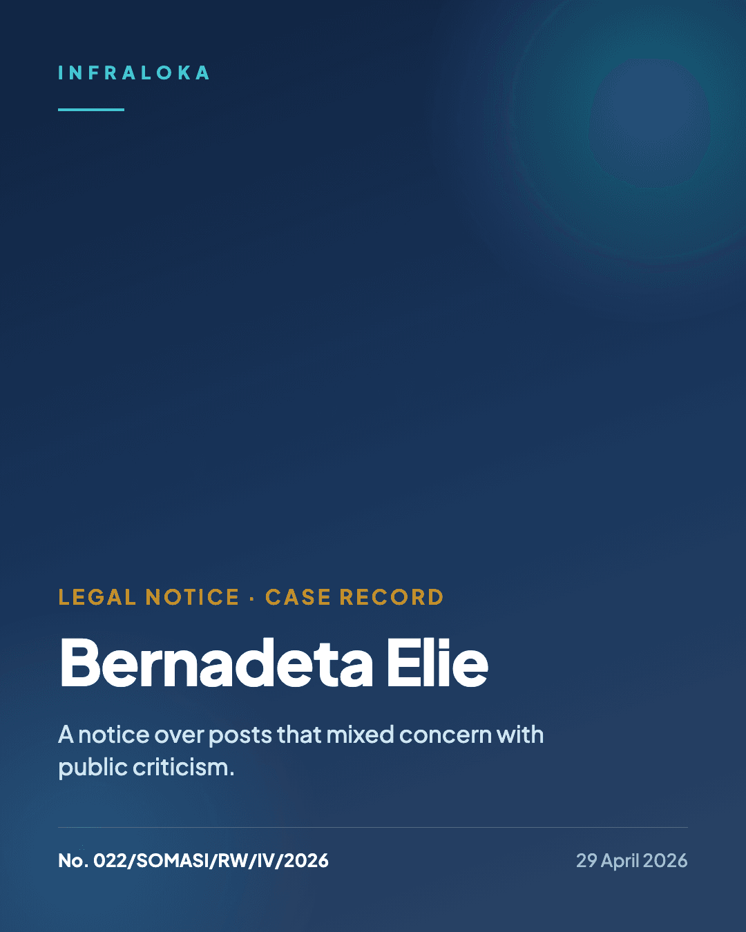 Case record: Legal Notice No. 022/SOMASI/RW/IV/2026, Bernadeta Elie