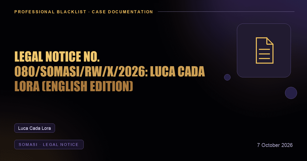 Header illustration: somasi · legal notice involving Luca Cada Lora
