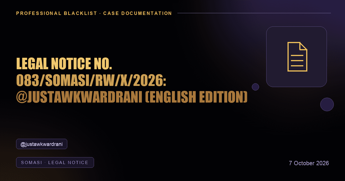 Header illustration: somasi · legal notice involving @justawkwardrani