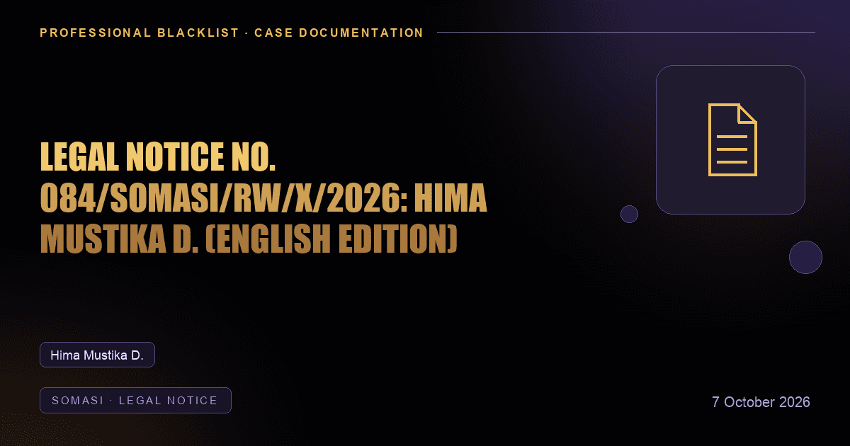 Header illustration: somasi · legal notice involving Hima Mustika D.