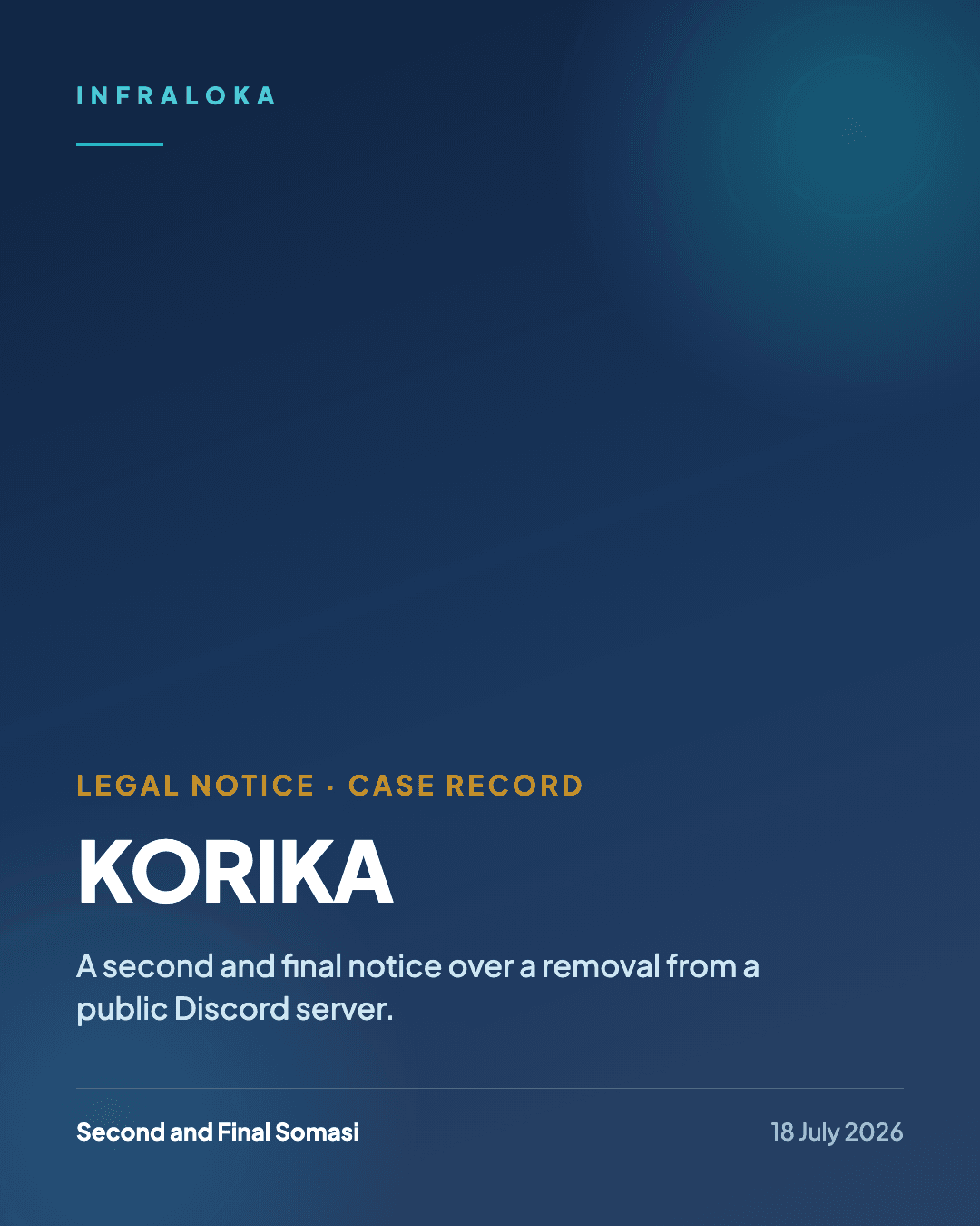 Case record: Second and Final Legal Notice to KORIKA, 18 July 2026