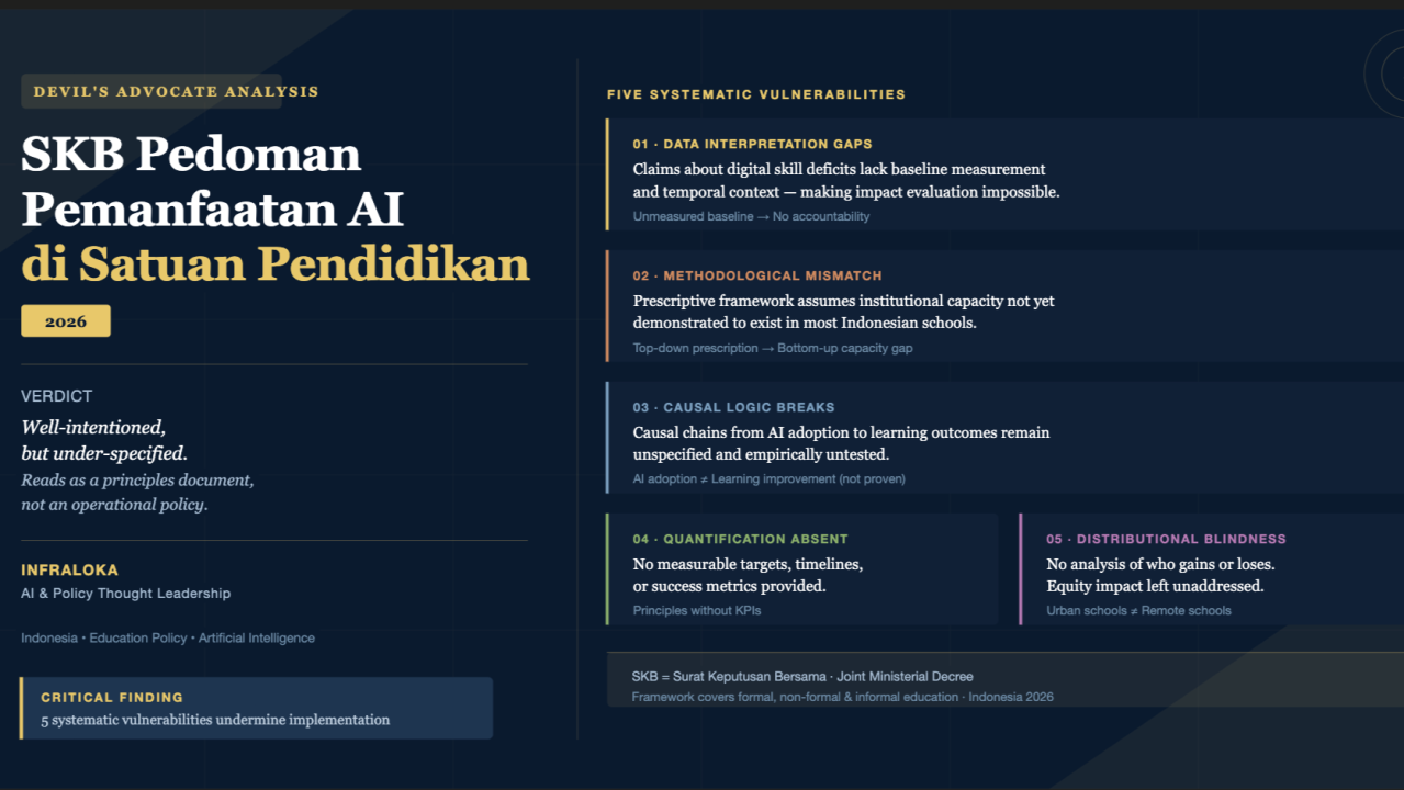 Devil's Advocate Analysis: SKB Pedoman Pemanfaatan Kecerdasan Artifisial di Satuan Pendidikan (2026) By Rahmat Wibowo From InfraLoka