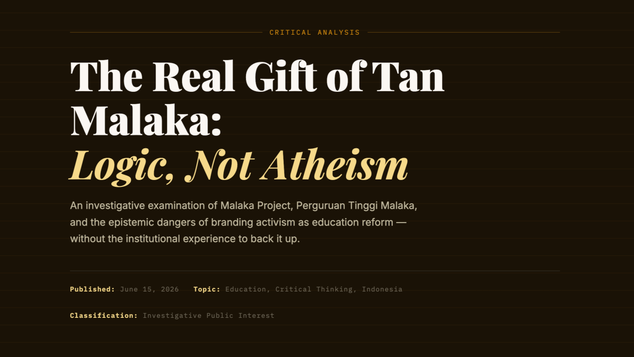 Critical Analysis The Real Gift of Tan Malaka: Logic, Not Atheism ; Blacklist Malaka Project, Sabda PS, and Ferry Irwandi