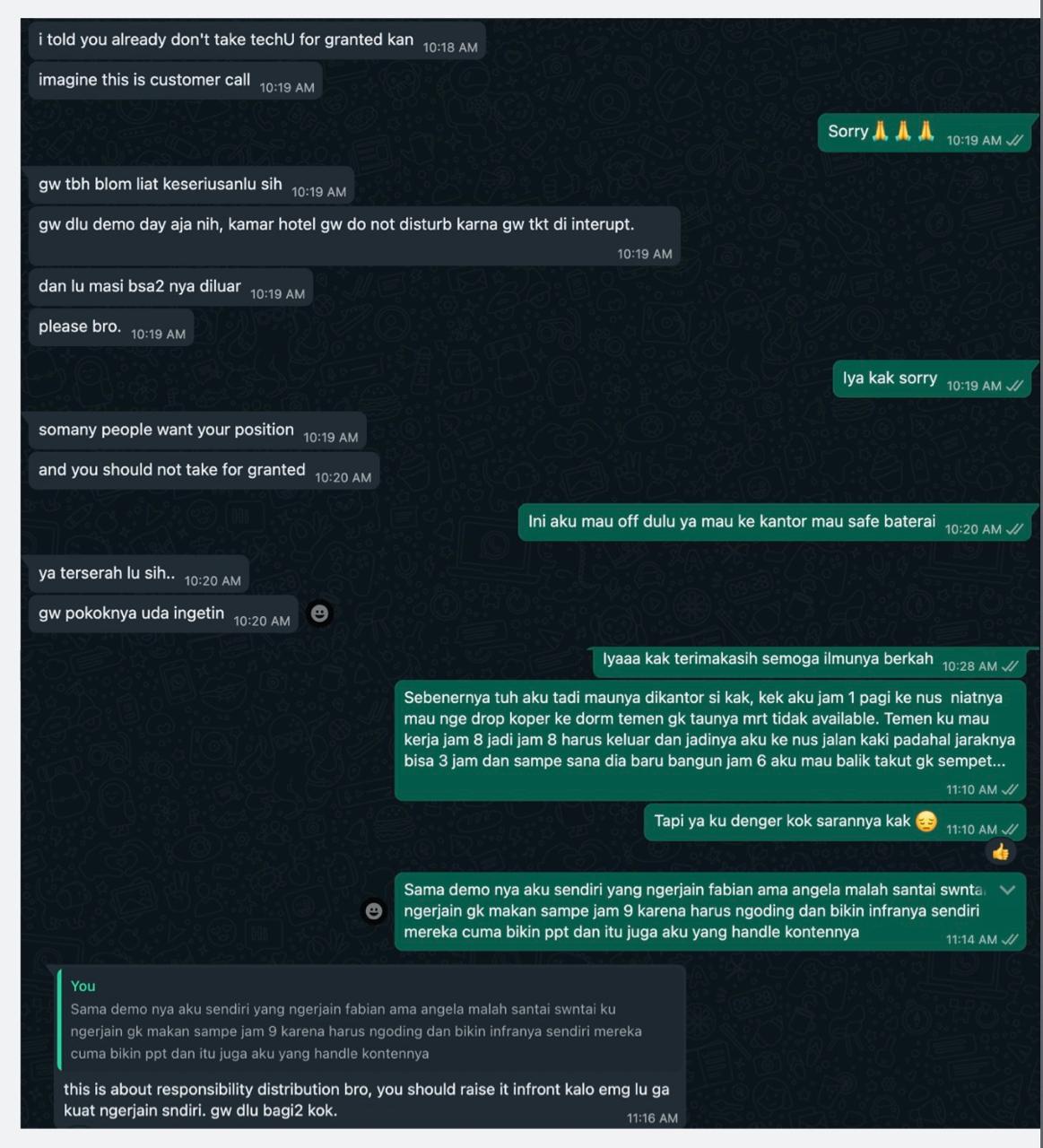 Screenshot WhatsApp percakapan kerja