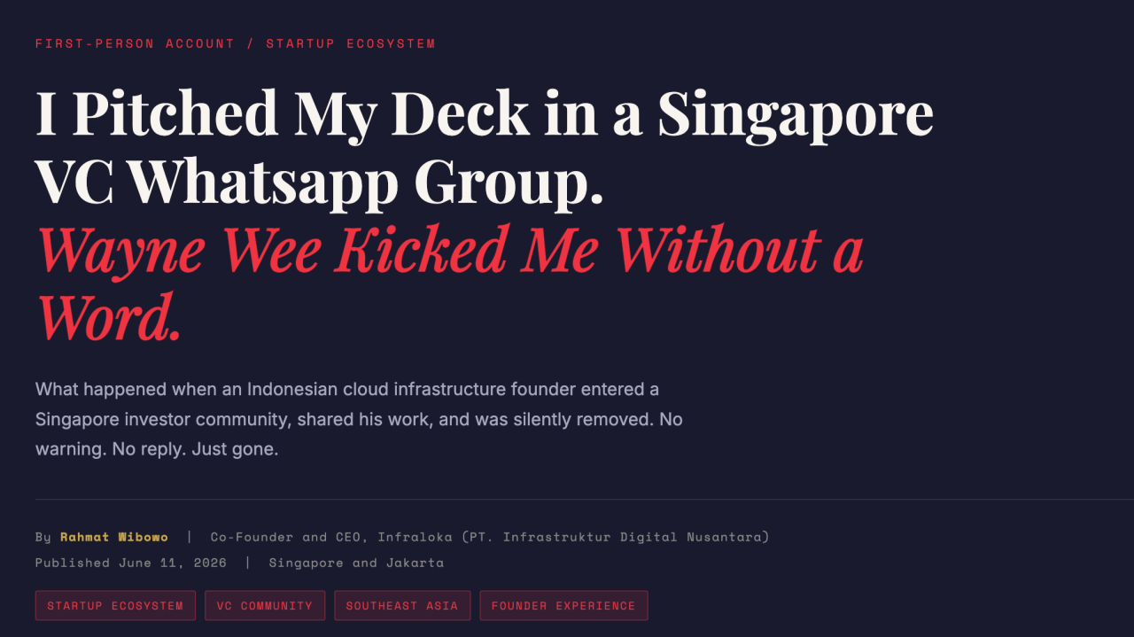 I Pitched My Deck in a Singapore VC Whatsapp Group. Wayne Wee VP from Talino Fintech Foundry Kicked Me Without a Word.