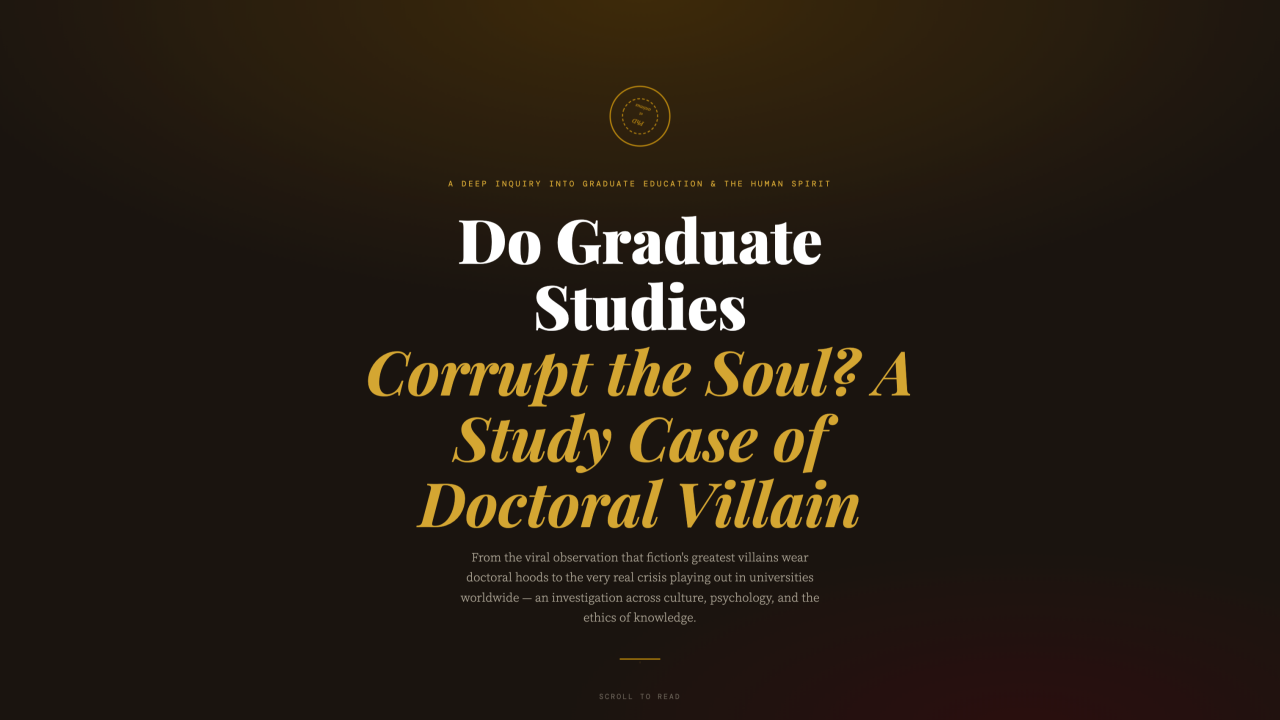 Do Graduate Studies Corrupt the Soul? A Study Case of Doctoral Villain, Dr. Inaki Anduaga and Sulthan Bimo Rizqullah