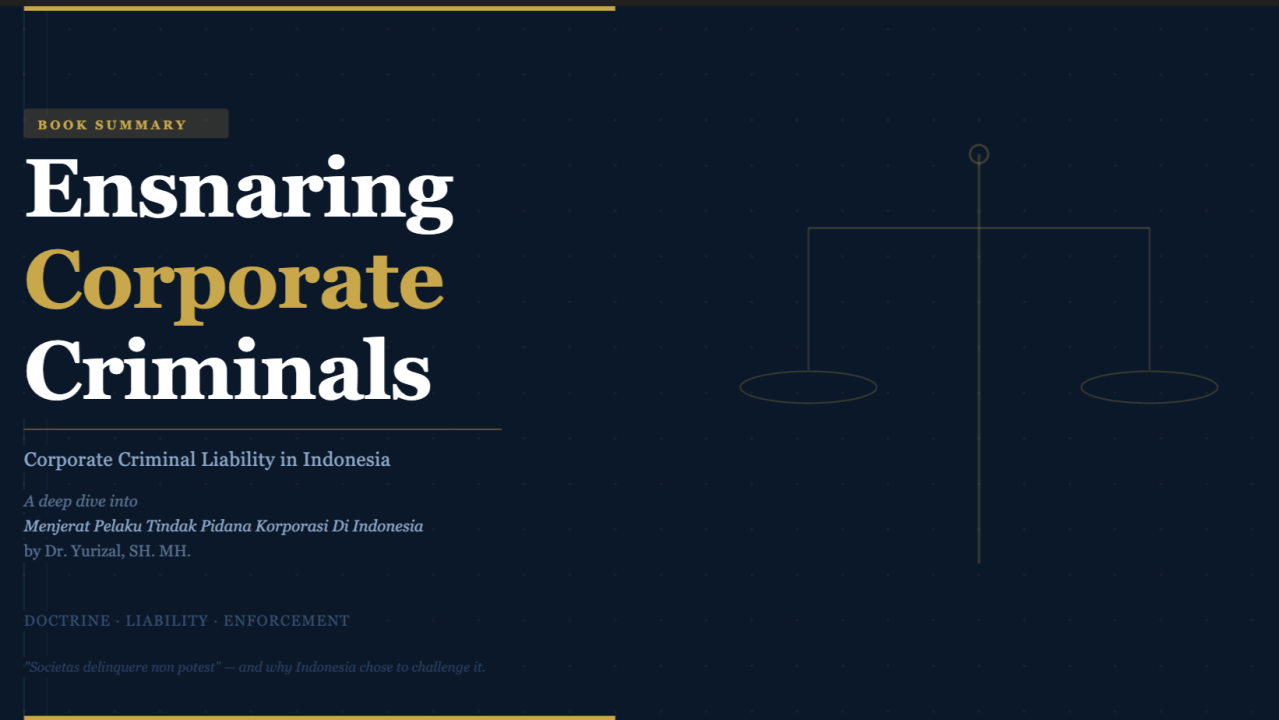 Ensnaring Corporate Criminals By Rahmat Wibowo From Infraloka, A comprehensive deep dive into Menjerat Pelaku Tindak Pidana Korporasi Di Indonesia by Dr. Yurizal, SH. MH.