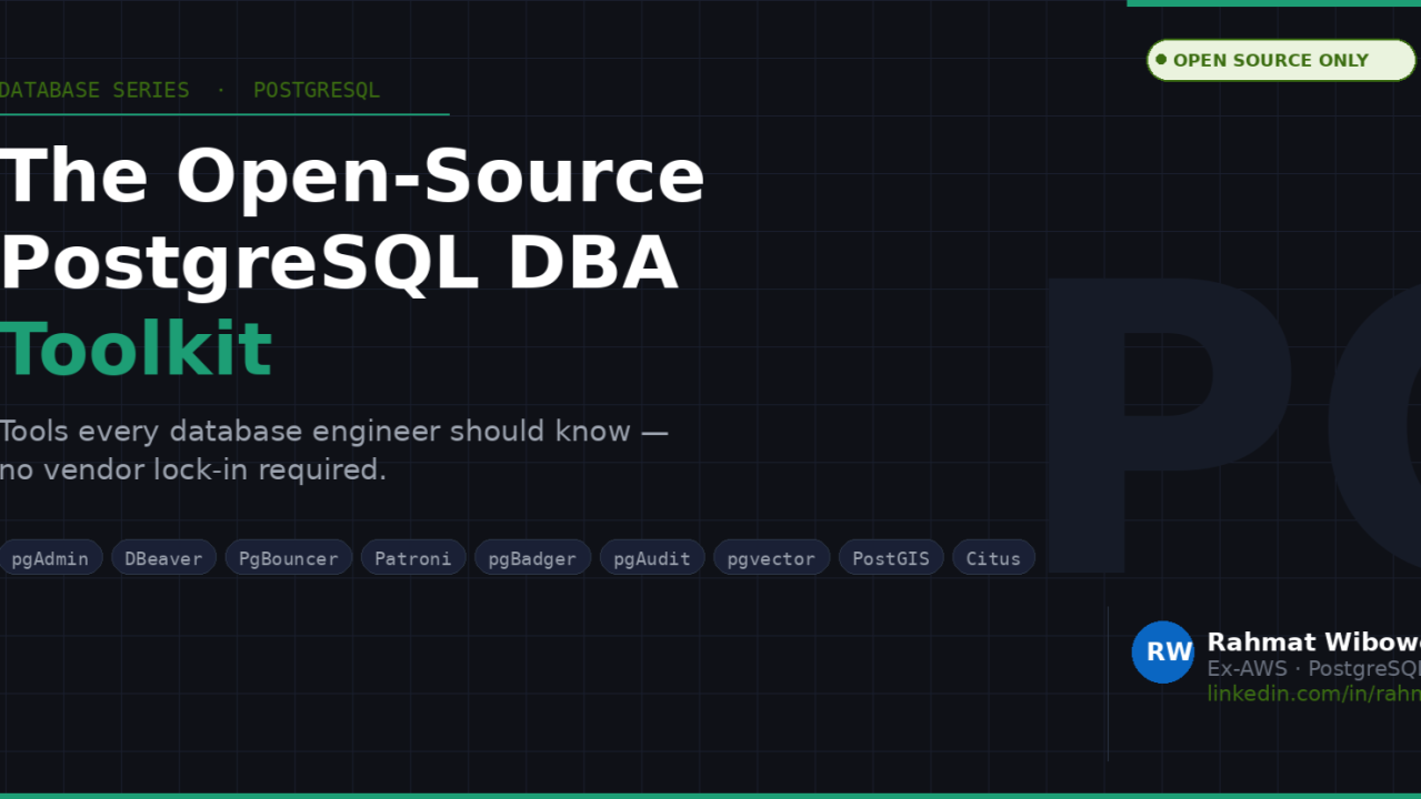 The PostgreSQL DBA toolkit: tools every database engineer should know By Rahmat Wibowo From Infraloka