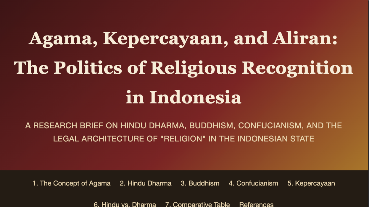 Agama, Kepercayaan, and Aliran: The Politics of Religious Recognition in Indonesia By Rahmat Wibowo From InfraLoka