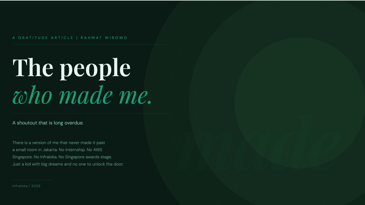 The people who made me. A shoutout that is long overdue. By Rahmat Wibowo From Infraloka