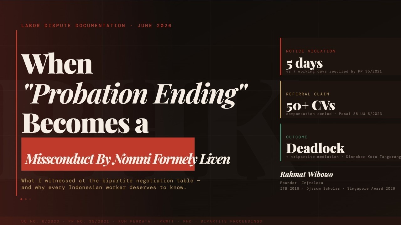 When "Probation Ending" Becomes a Legal Euphemism: Bipartite Meetings with Nomni Nomni.Ai Formerly Liven ( PT Nomnie Technologies Indonesia )