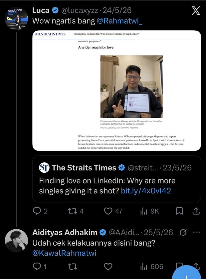 Evidence E-1: X thread of 24 to 25 May 2026 with the reply tagging @KawalRahmatwi