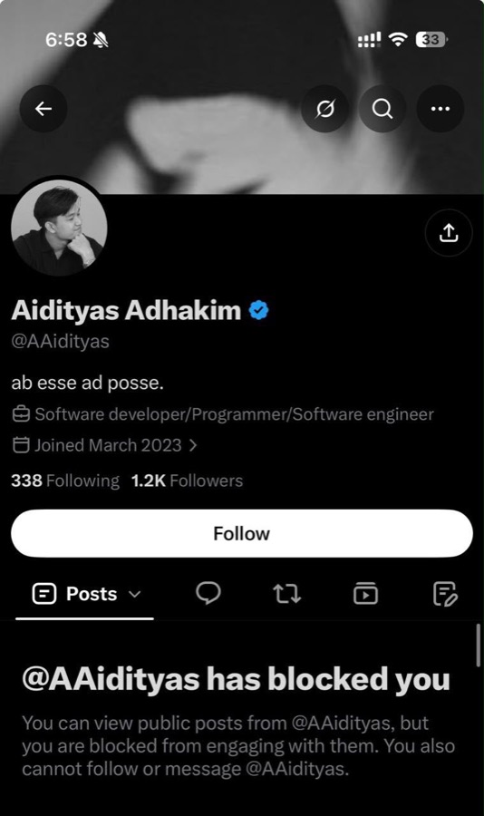 Evidence E-3: the account profile showing that I had been blocked