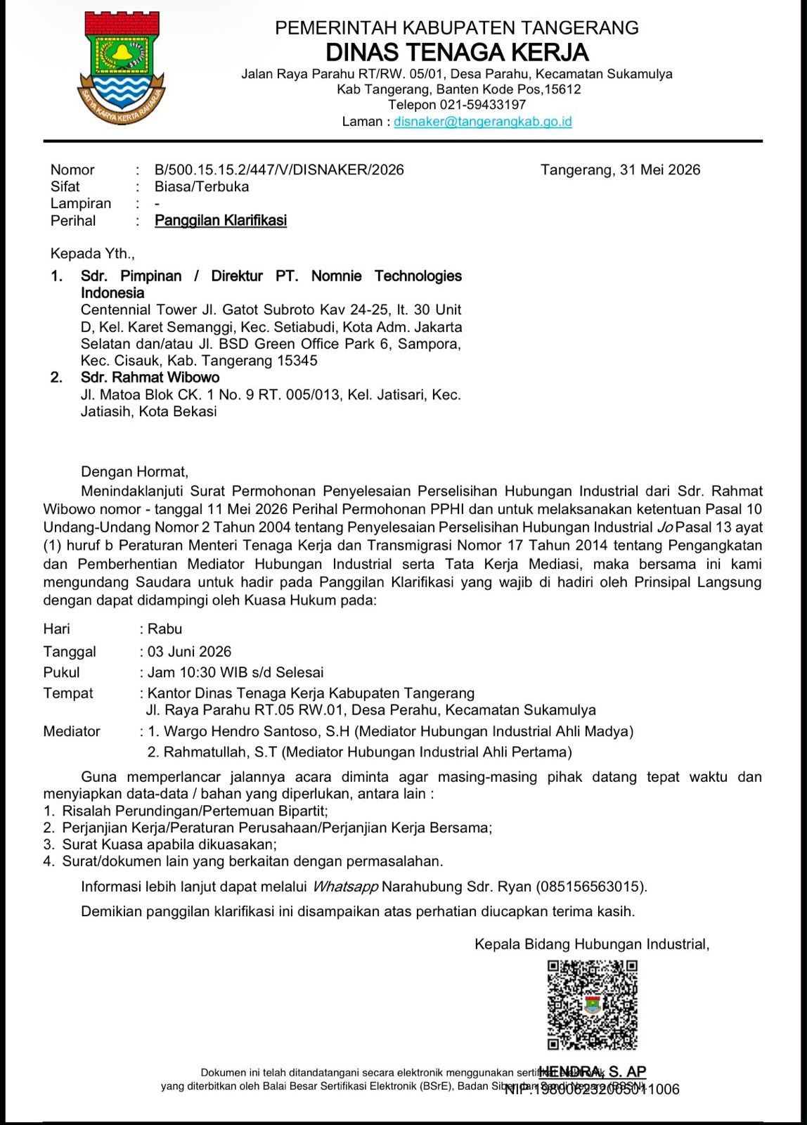 AEGIS Investigative Report: Rahmat Wibowo vs. PT Nomnie Technologies Indonesia (Nomni.AI) — Labor Dispute Panel Verdict