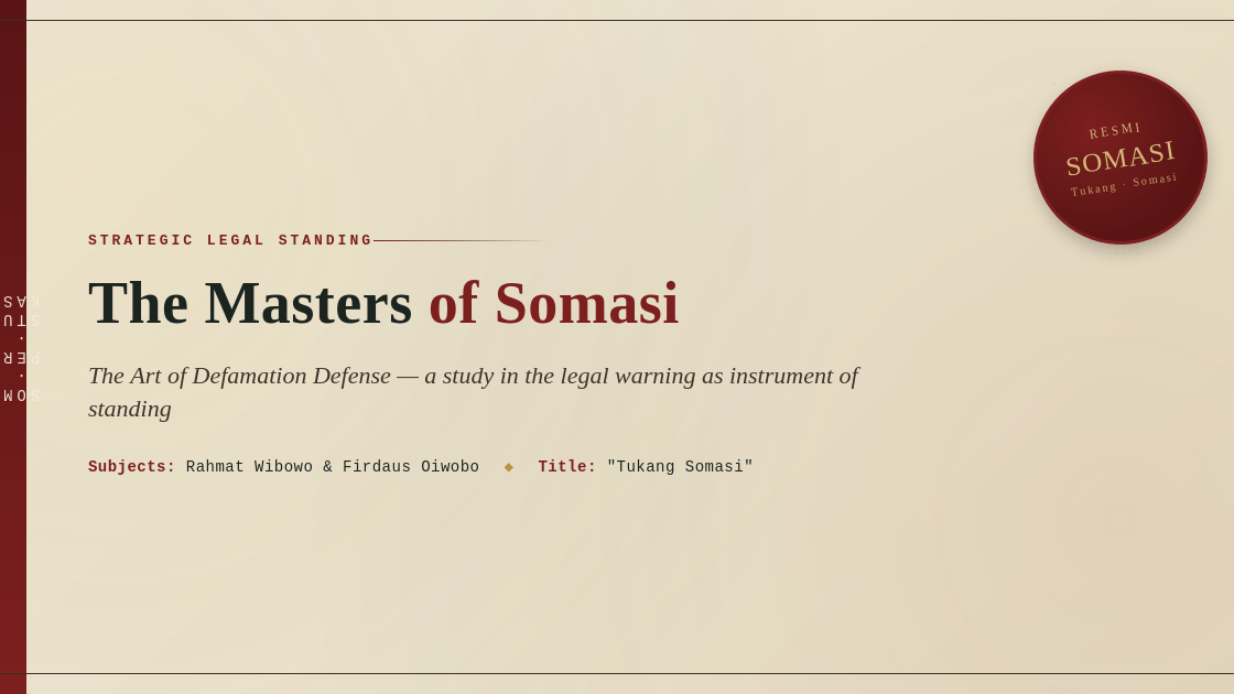 The Masters of Somasi Strategic Legal Standing & The Art of Defamation Defense, Study Case of Rahmat Wibowo And Firdaus Oiwobo