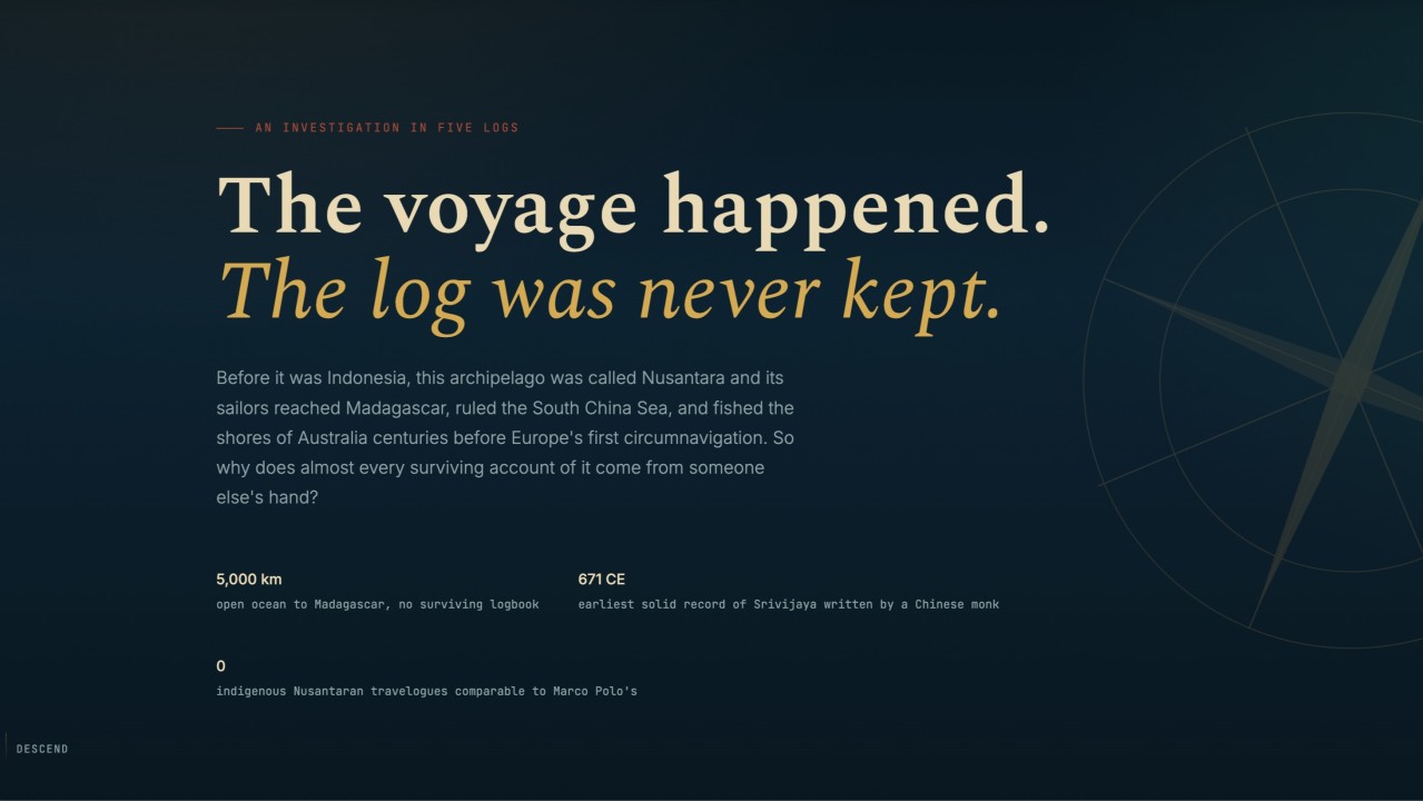The voyage happened. The log was never kept. By Rahmat Wibowo From Infraloka