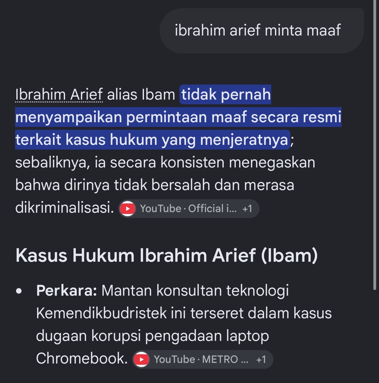 Exhibit I: independent search summary on the absence of a formal apology and the claim of criminalisation