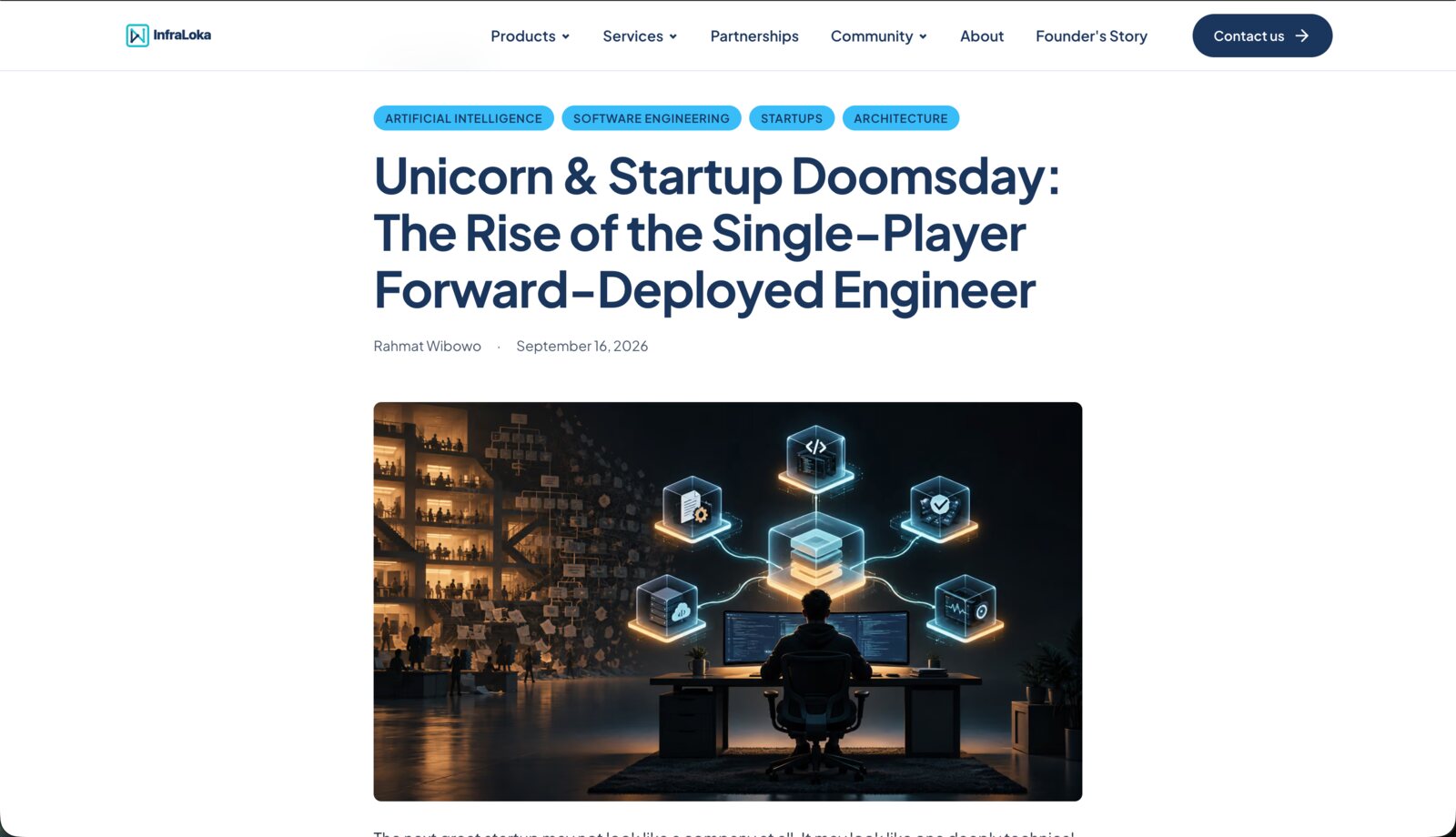 InfraLoka article "Unicorn & Startup Doomsday", published 16 September 2026, with its hero illustration