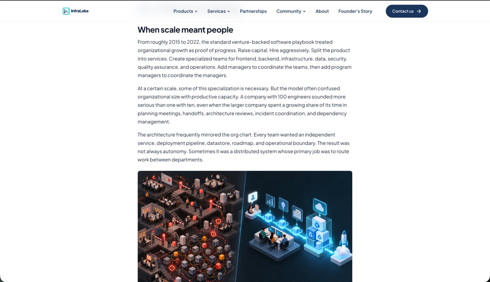 A section of the same article, "When scale meant people", with an inline comparison illustration