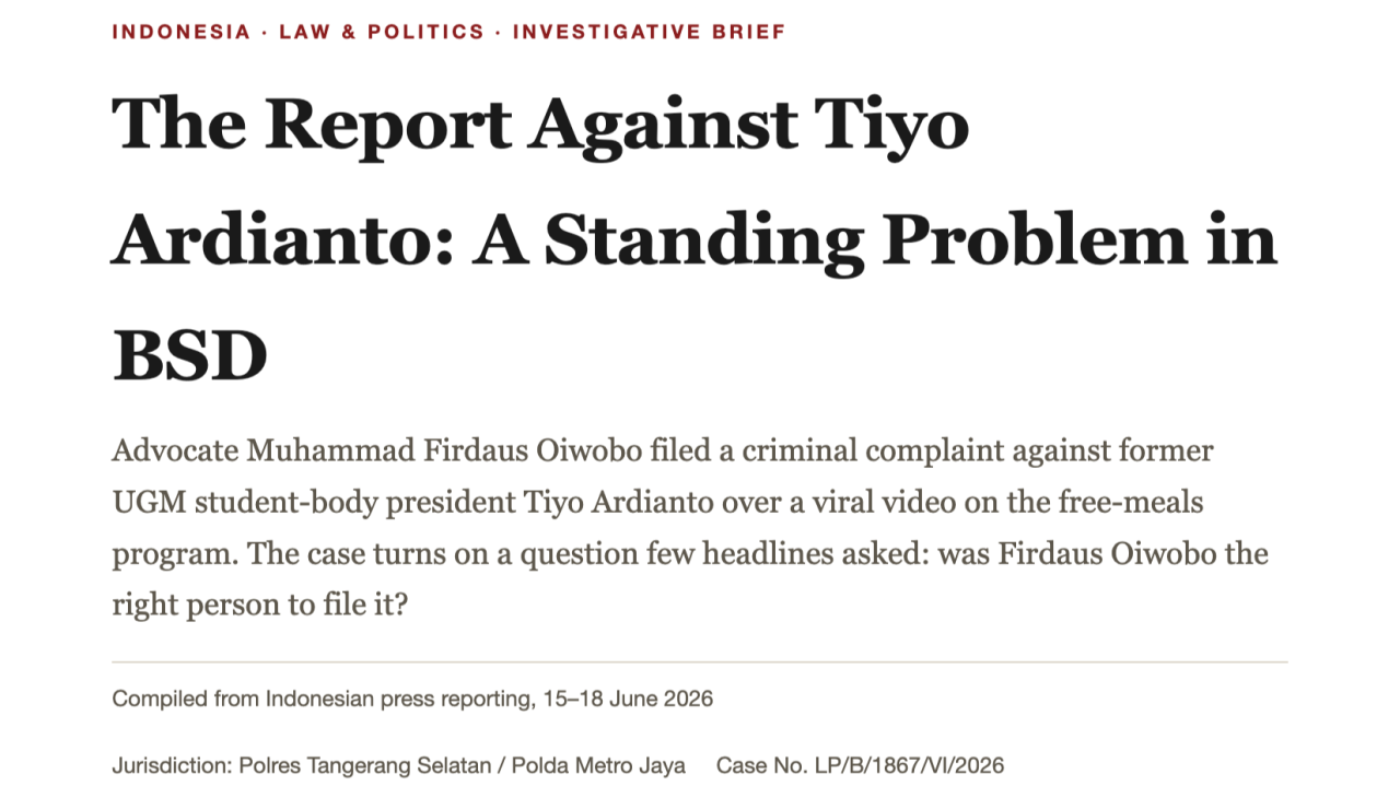 The Report Against Tiyo Ardianto: A Standing Problem in BSD By Firdaus Oiwobo