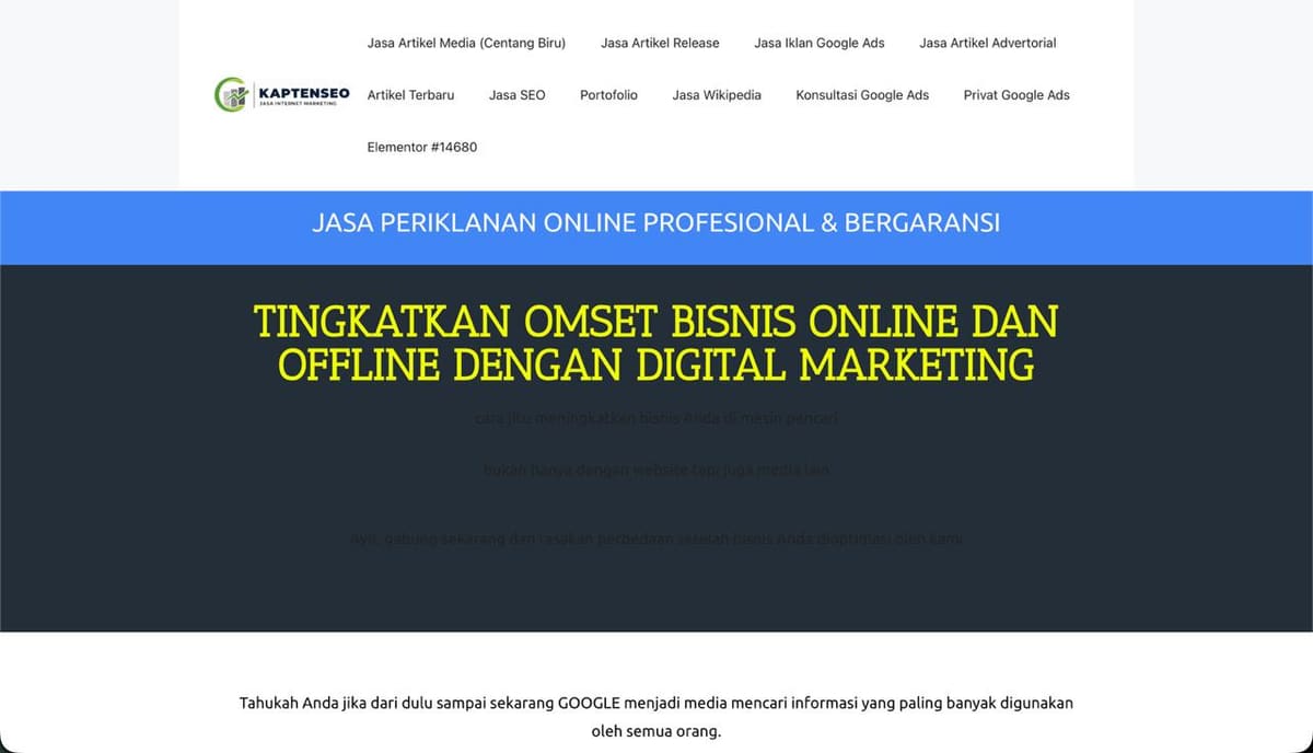 The live homepage of kaptenseo.com, captured 25 September 2026