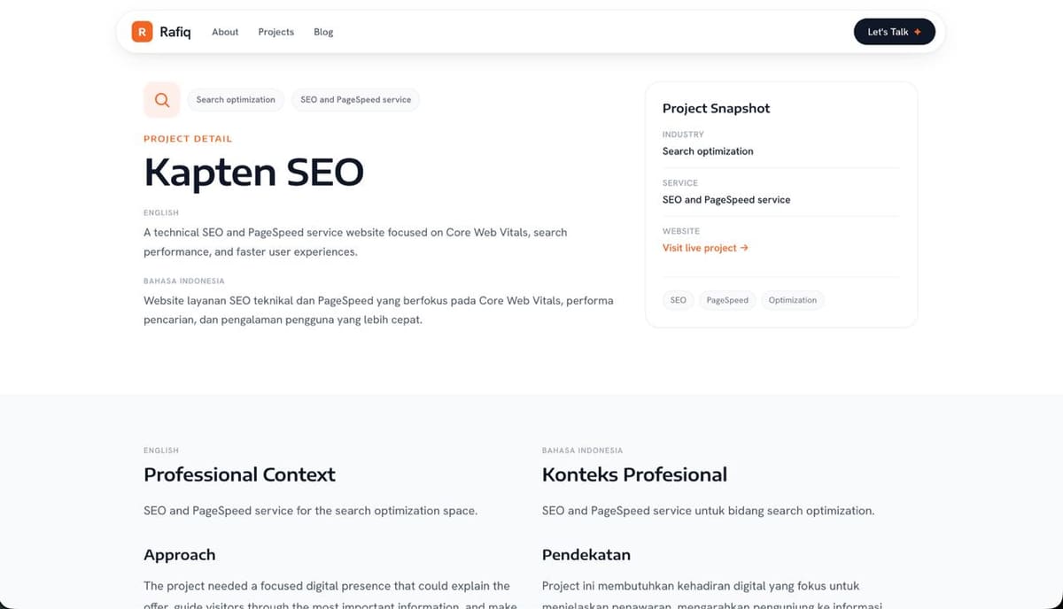 The portfolio page for the Kapten SEO project