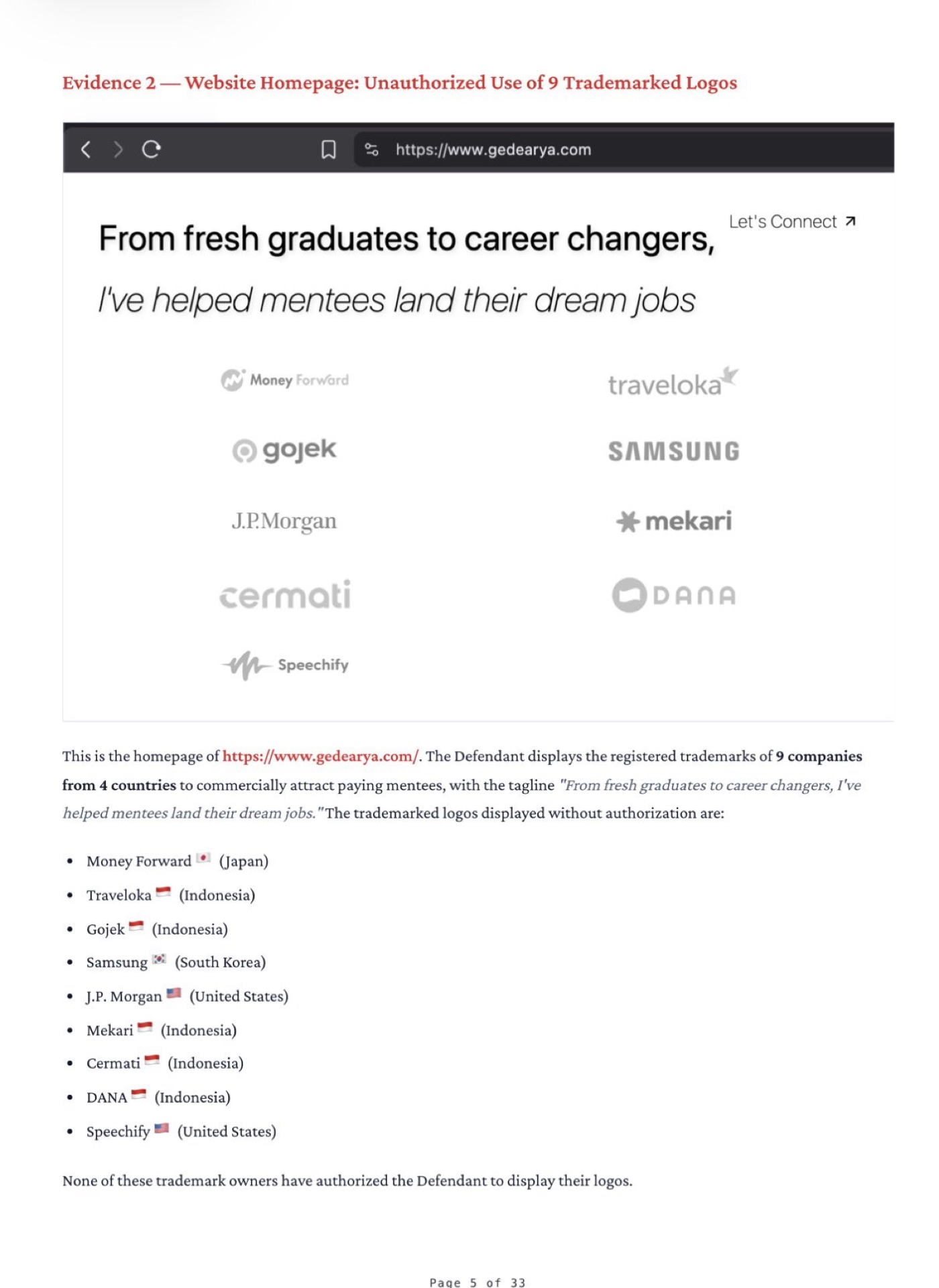 The homepage of gedearya.com with nine company logos under the headline "I've helped mentees land their dream jobs"