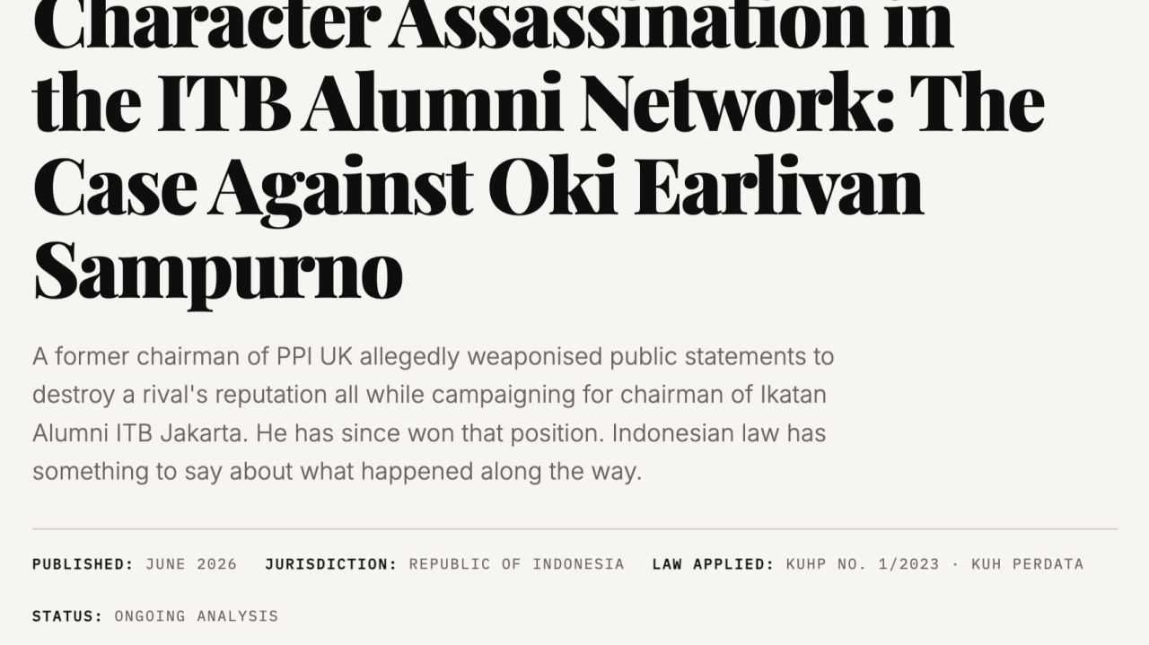 Character Assassination in the ITB Alumni Network: The Case Against Oki Earlivan Sampurno Ikatan Alumni ITB's Politic Exposed