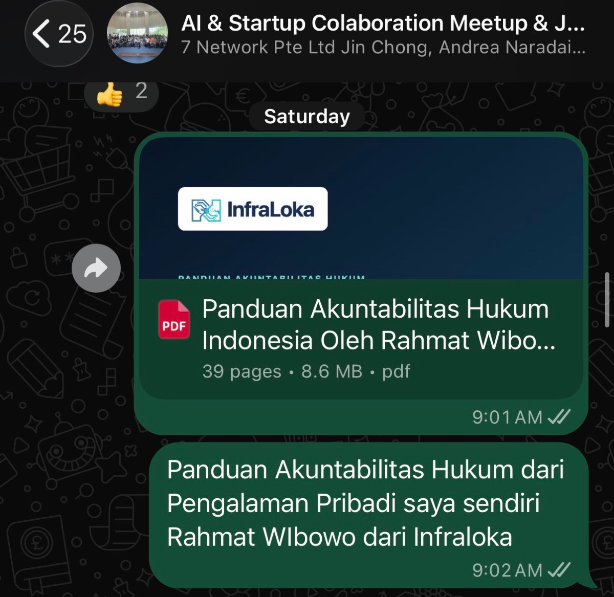My "Legal Accountability Guide" forwarded to the group on Saturday around 09:01