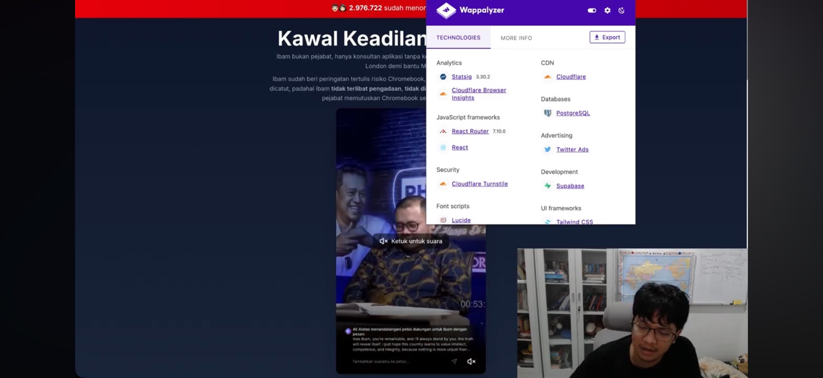 Wappalyzer technology detection on kawalibam.org