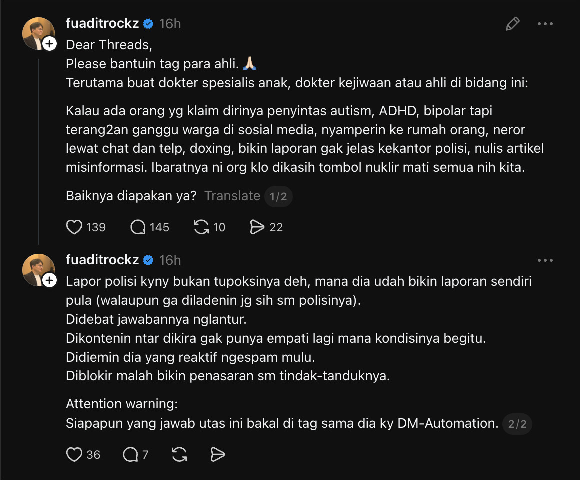 Thread by @fuaditrockz, two parts, around 13:00 on 12 October 2026