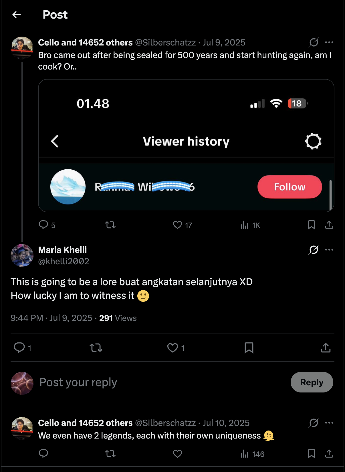 Evidence E-1: reply by @khelli2002 dated 9 July 2025 in a thread about me