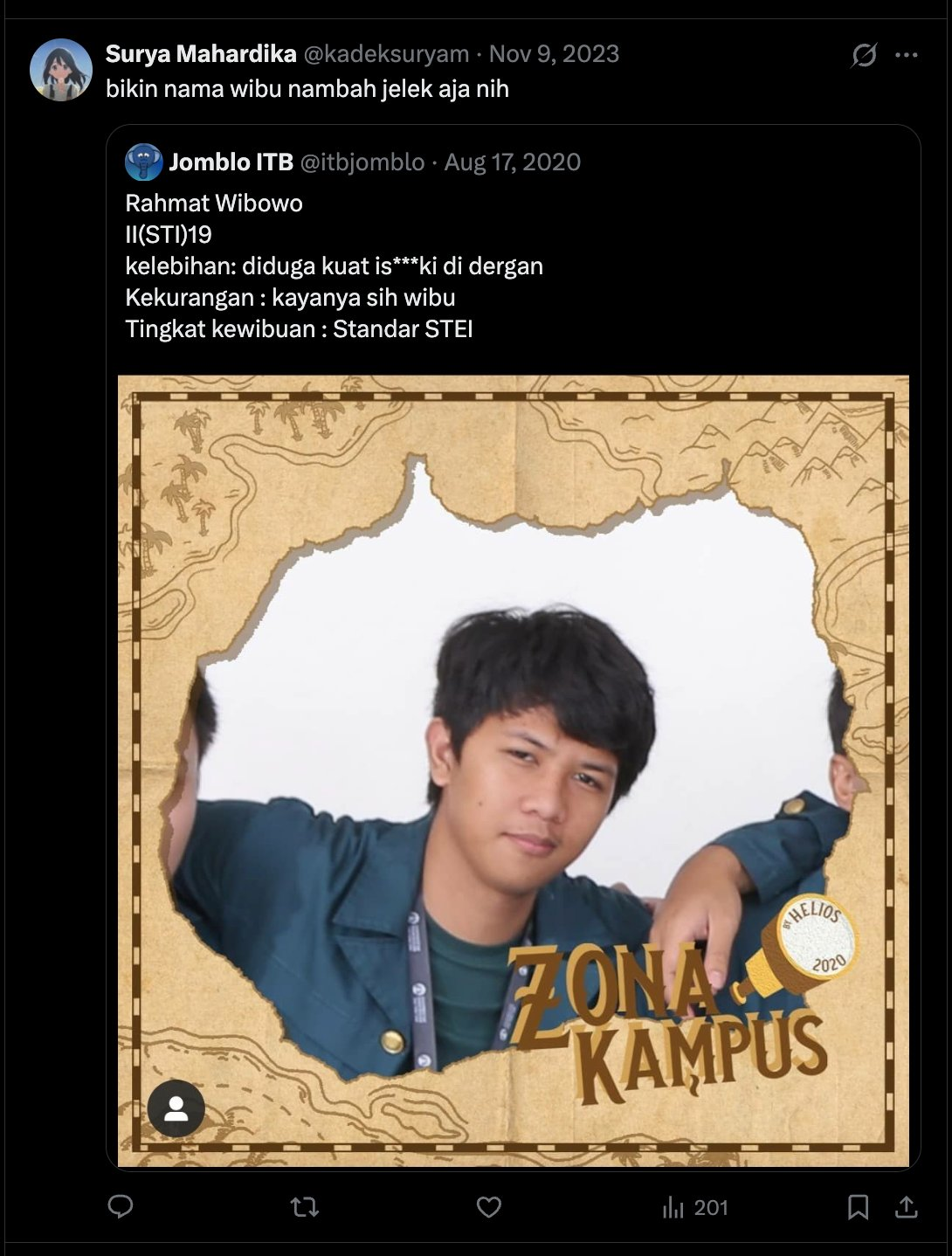 Evidence E-1: tweet by @kadeksuryam dated 9 November 2023 quoting an "assessment card" about me