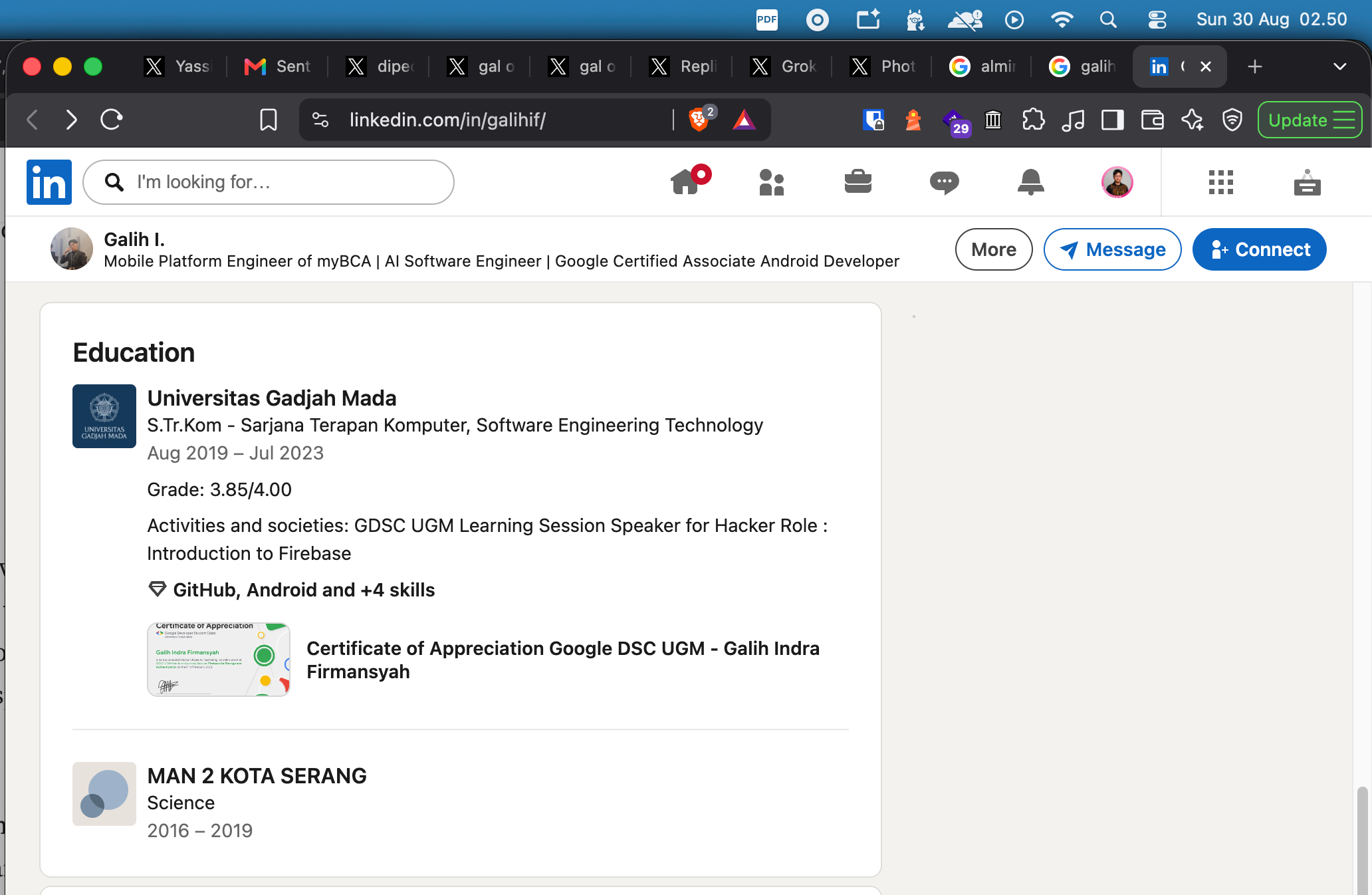 Annex image 3 (Evidence B-3): LinkedIn education history for Galih Indra Firmansyah