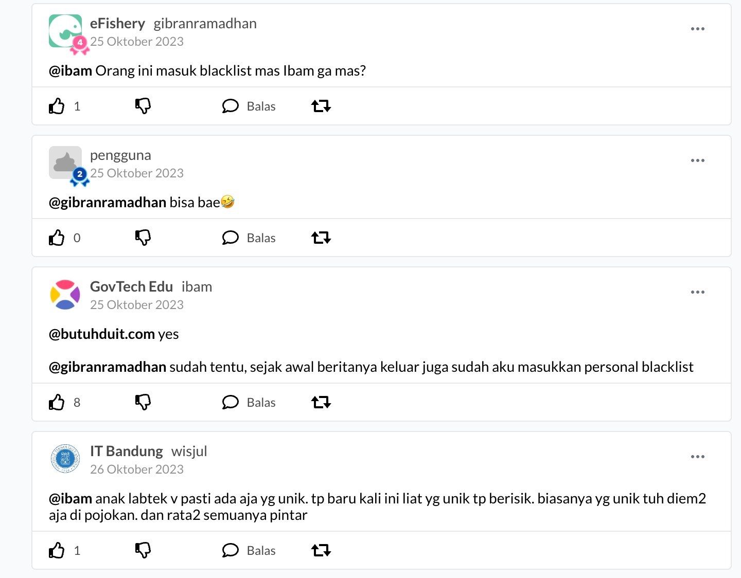 Evidence B-4: comment of 25 October 2023 confirming a "personal blacklist"