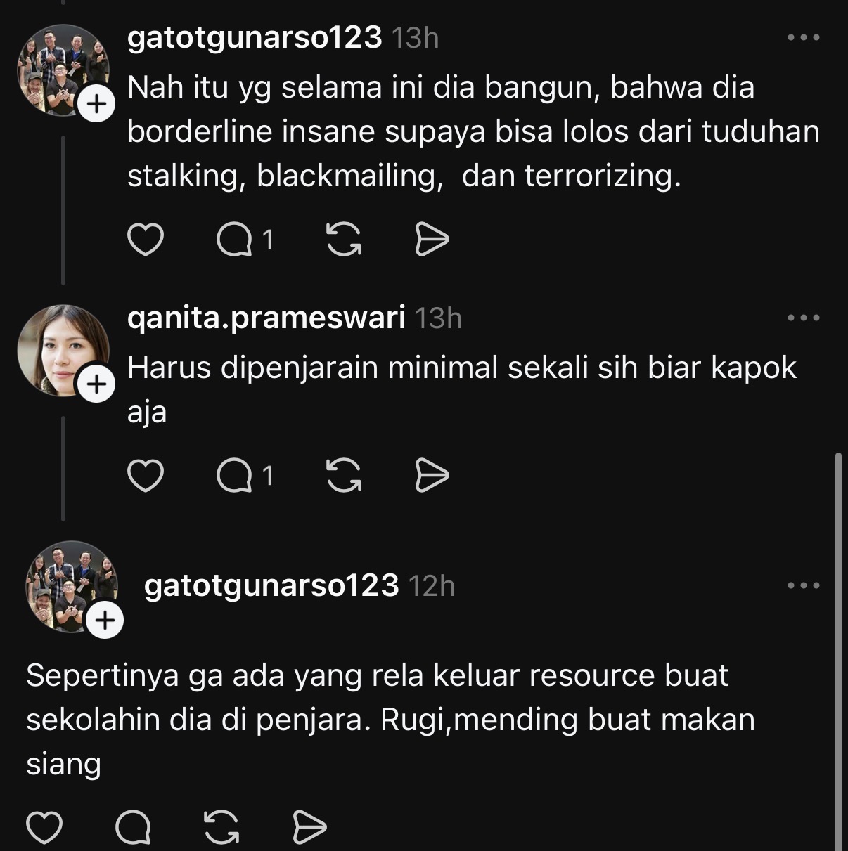 Threads exhibit 02: claims about pretending to be insane and prison remarks