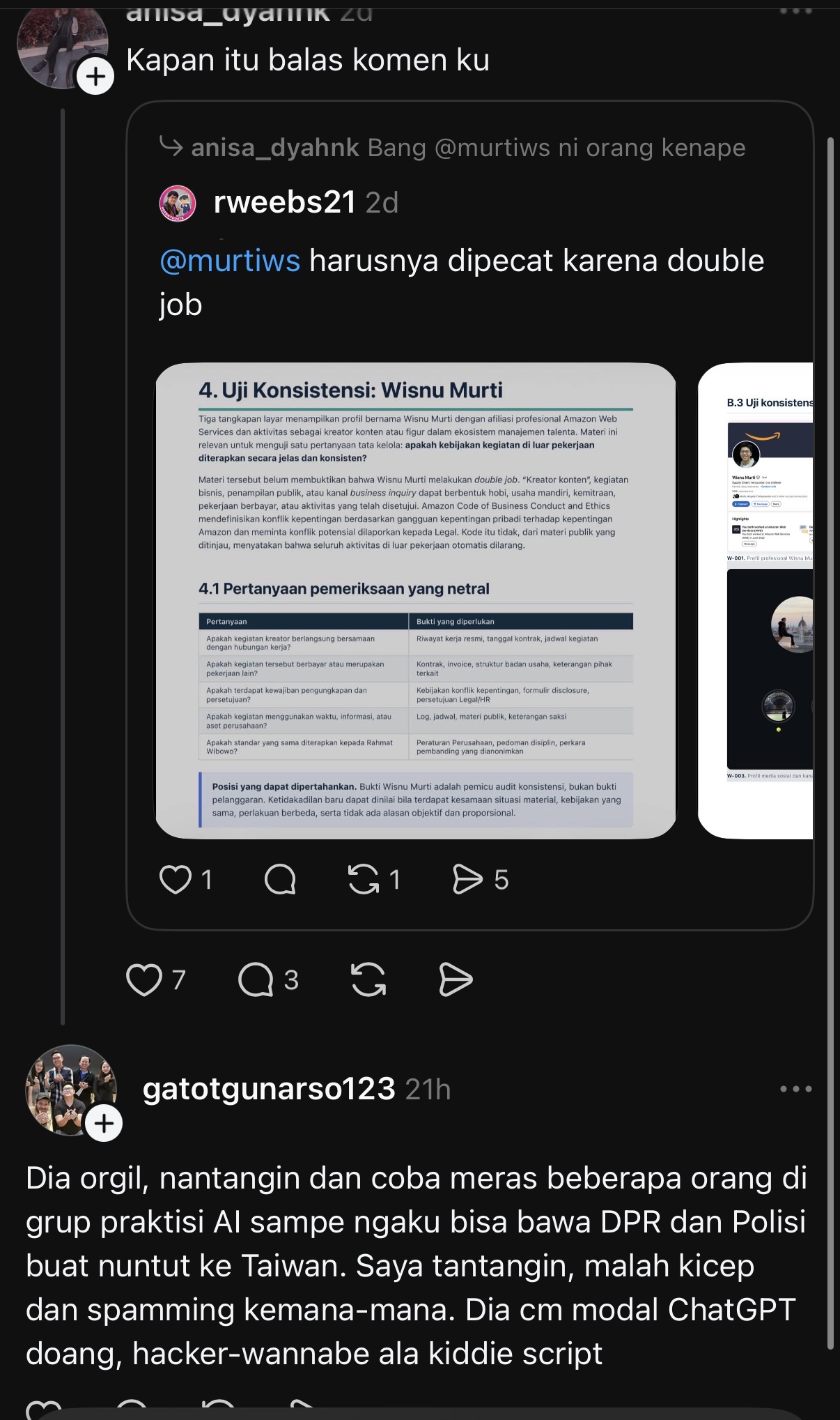 Threads exhibit 17: repeated allegation under an unrelated discussion