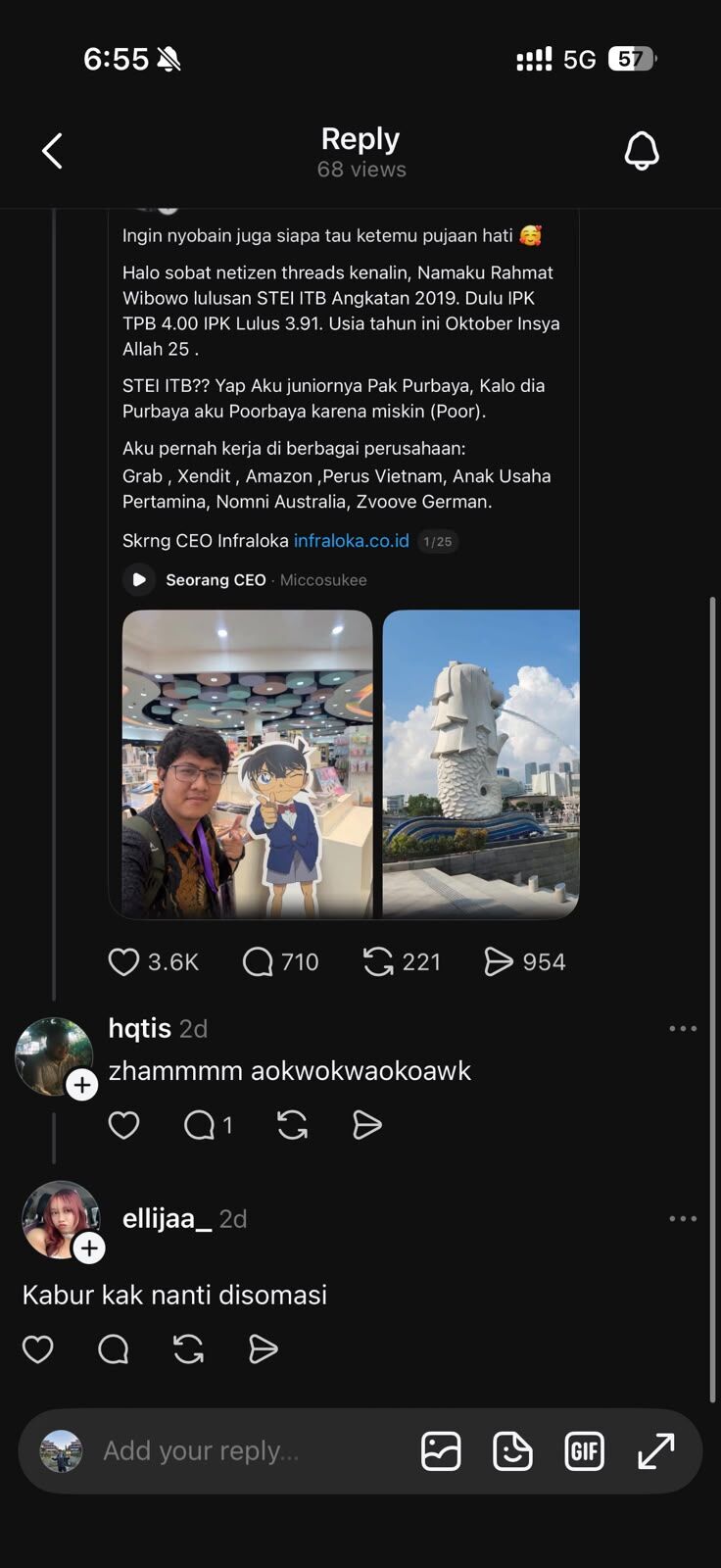 Evidence A-4: continuation of that thread with a reply from @ellijaa_
