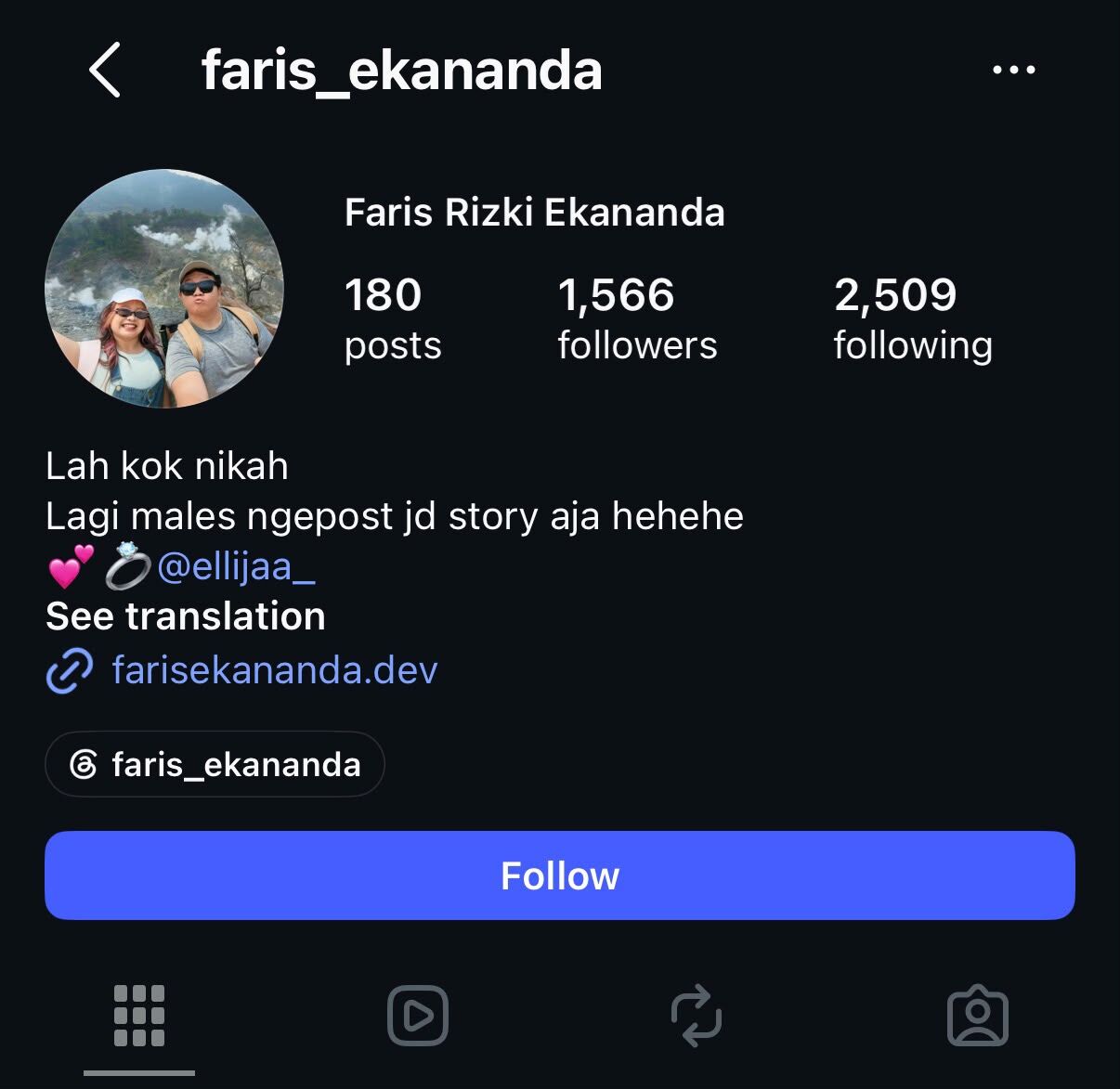 Evidence A-6: Instagram profile of @faris_ekananda used to cross-check identity