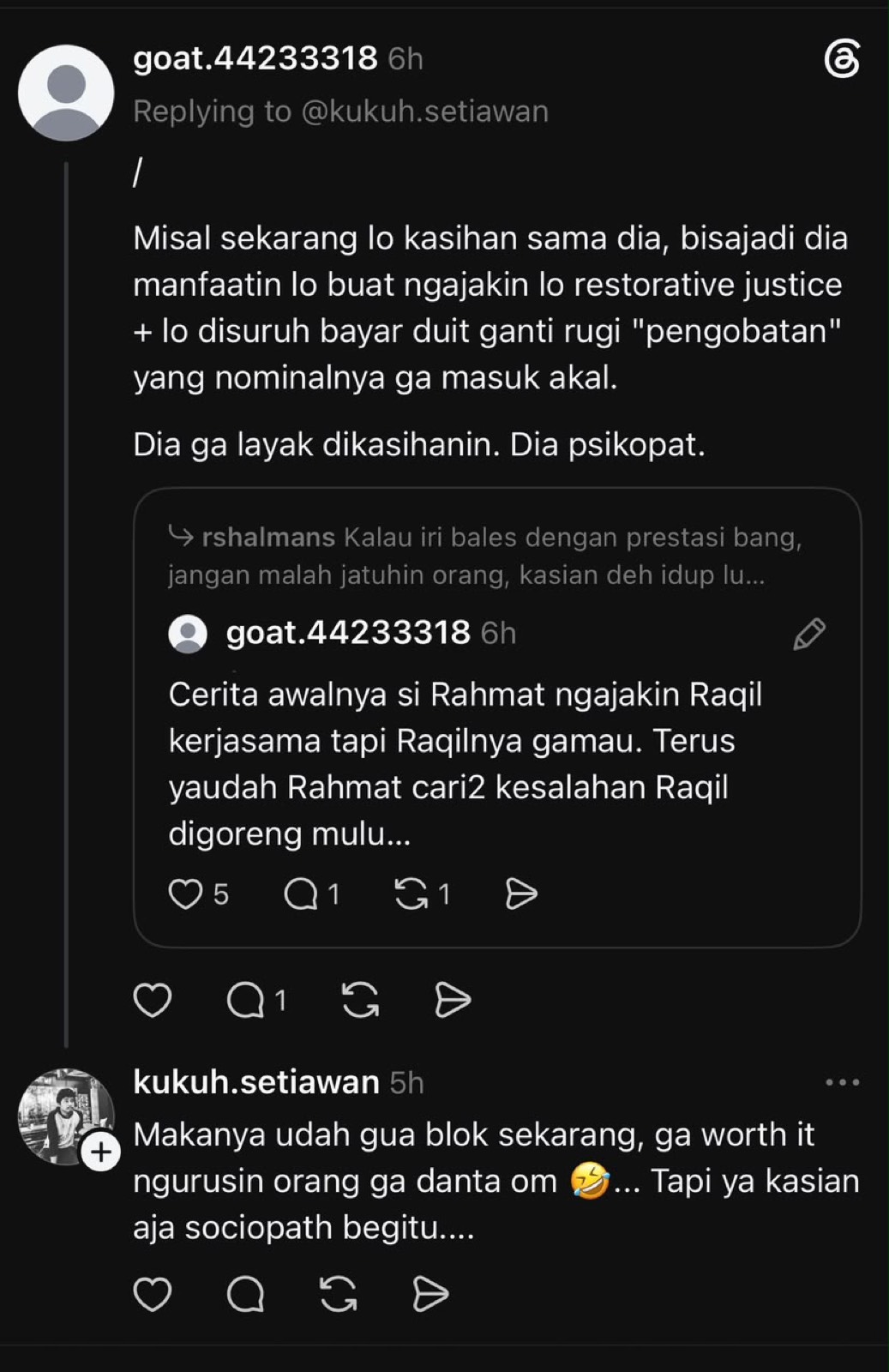 Evidence E-3: the "sociopath" reply